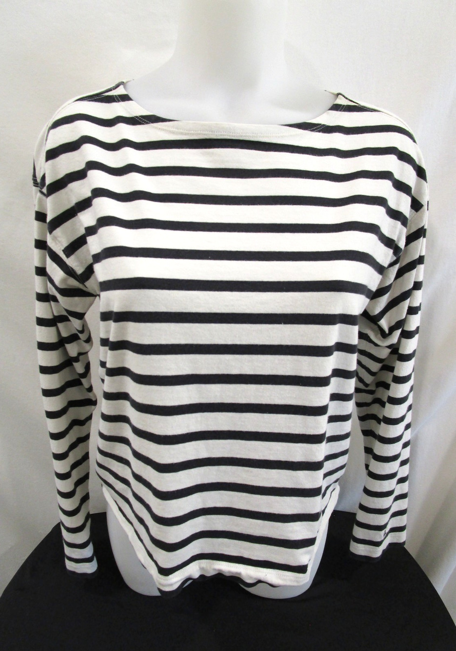 Everlane White Black Striped Boat Neck Mariner Tee Long Sleeve T Shirt Women M